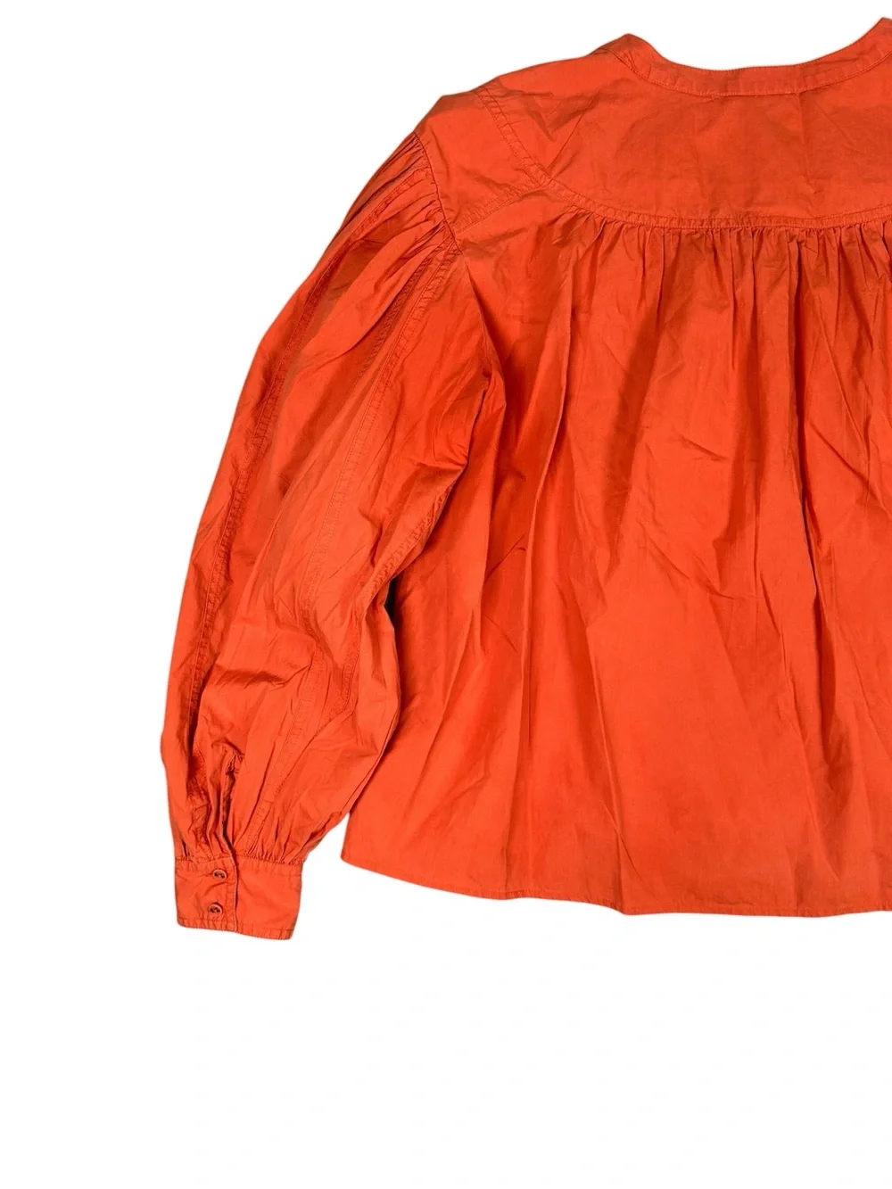 ULLA JOHNSON Delaney Cotton-Poplin Blouse Coral Top Billowing Balloon Sleeve 6